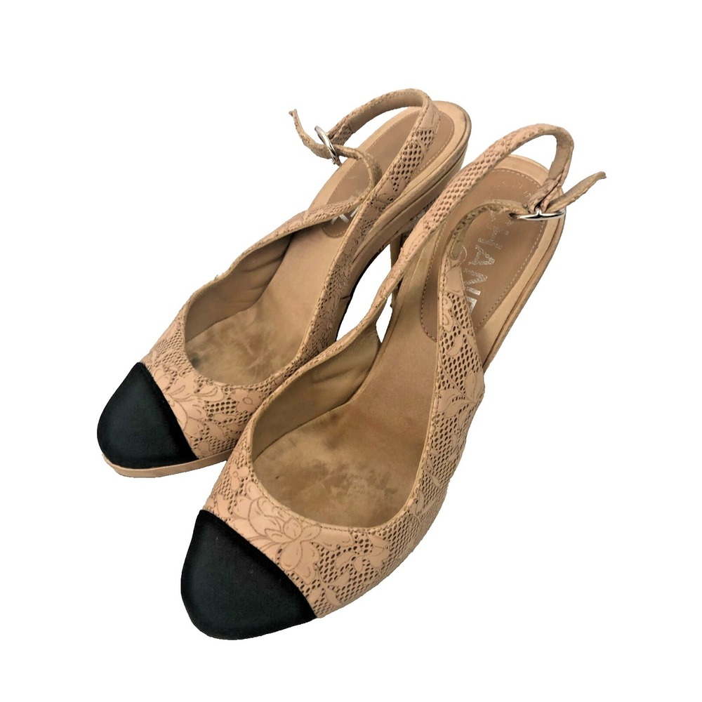 Chanel Stiletto Heels Slingback Womans Shoe Size 36.5 EU 6 US Beige Lace